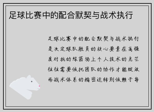 足球比赛中的配合默契与战术执行